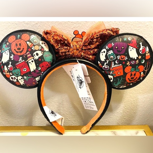 NWT Disney Parks Minnie Halloween Ghost Bow Ears Headband - Picture 3 of 4